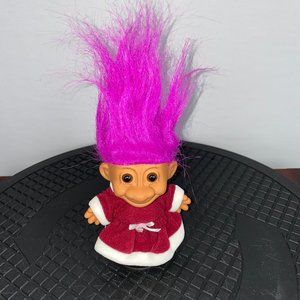 Russ Troll Doll Magenta Pink Hair Brown Eyes Red White Dress Outfit